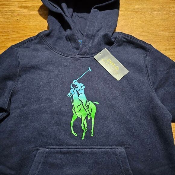 Polo Ralph Lauren Pony Logo Ombre Hoodie Youth Small S Blue Green Cotton Blend - Picture 2 of 8